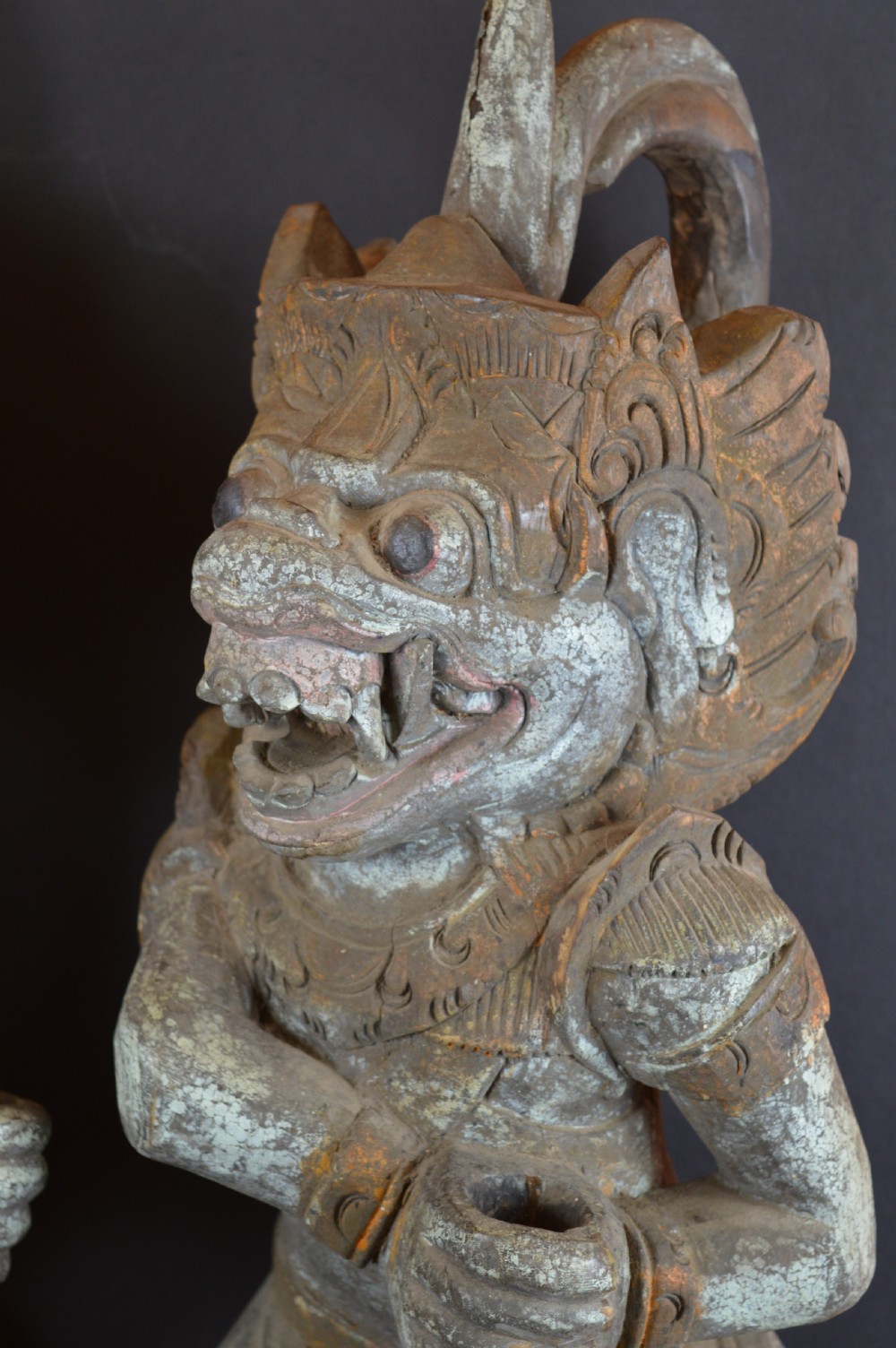 Pair Large Balinese Carved Temple Guardian Statues,c1890 View VIII