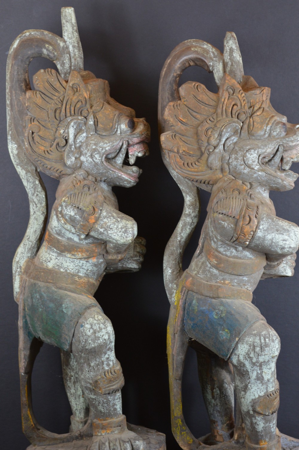 Pair Large Balinese Carved Temple Guardian Statues,c1890 View IX