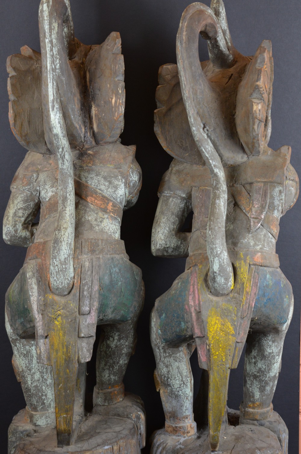 Pair Large Balinese Carved Temple Guardian Statues,c1890 View X