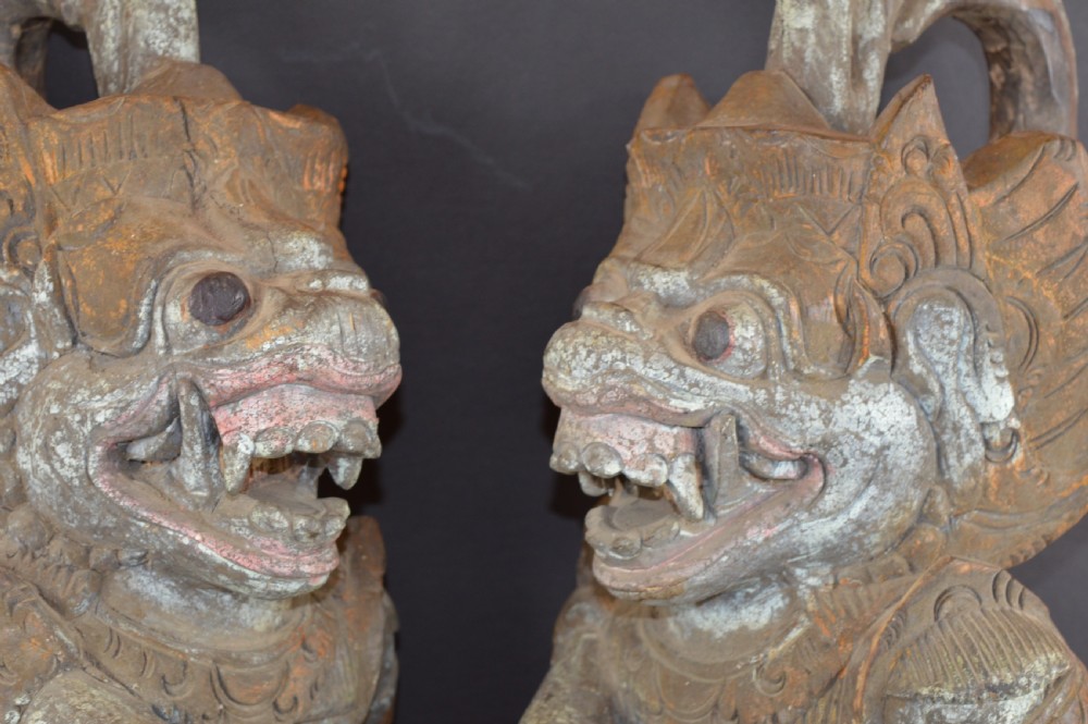 Pair Large Balinese Carved Temple Guardian Statues,c1890 View XII