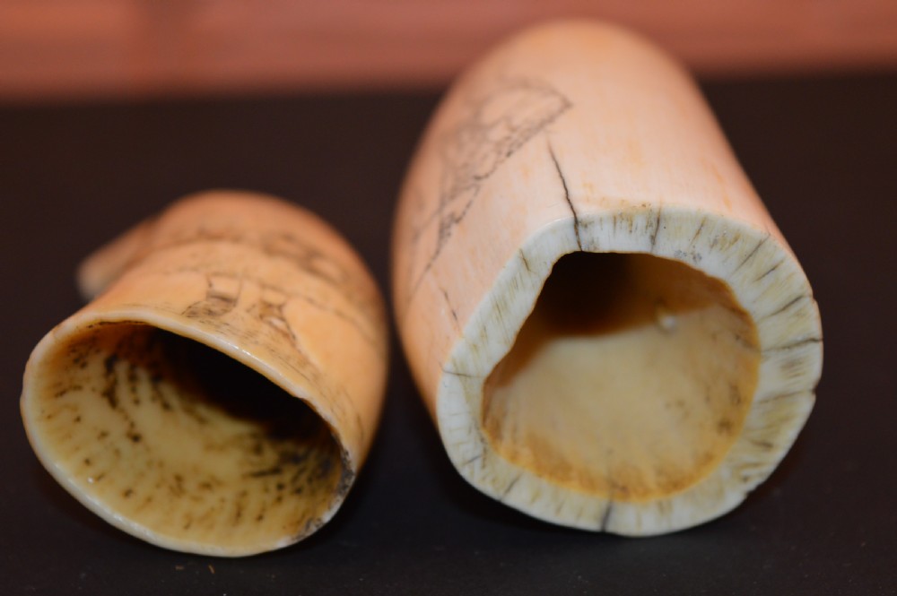 Pair Scrimshaw Whale Teeth, Bonham's Provenance, c1880 View III