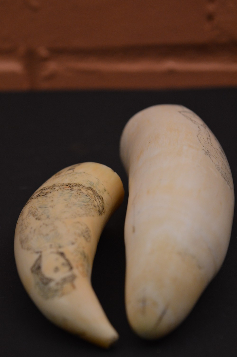 Pair Scrimshaw Whale Teeth, Bonham's Provenance, c1880 View IV