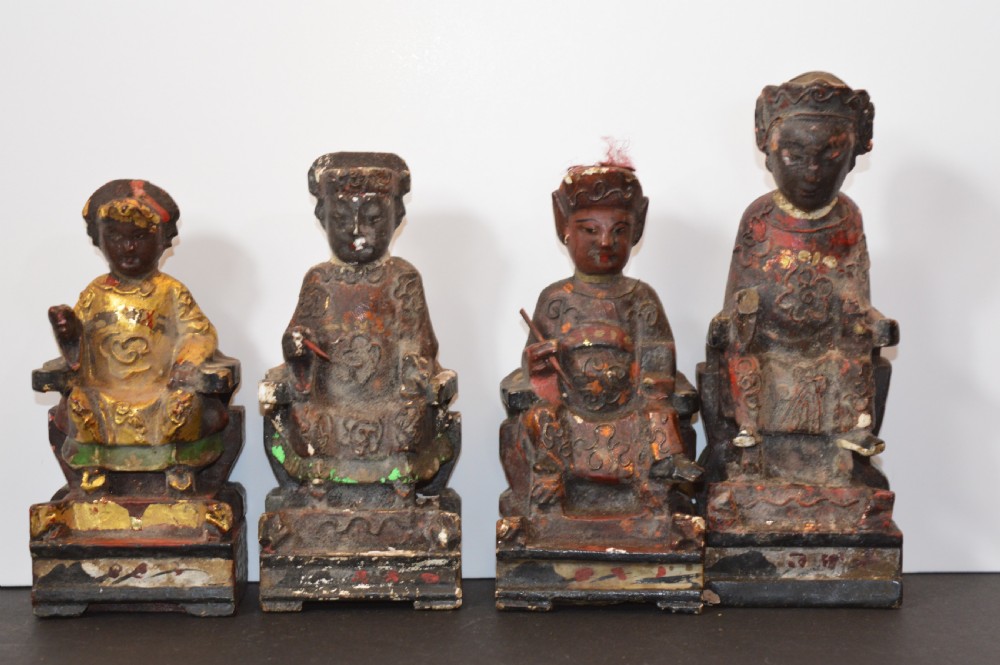 4 Chinese Carved Polychrome / Gilt Statues, c1880