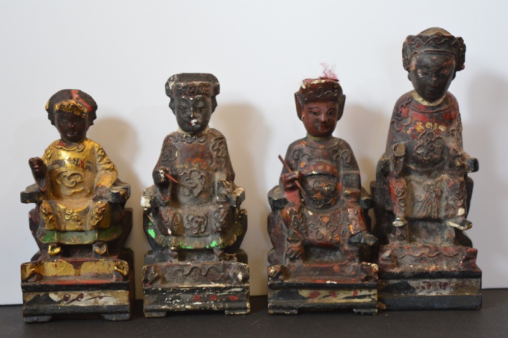 4 Chinese Carved Polychrome / Gilt Statues, c1880 View II