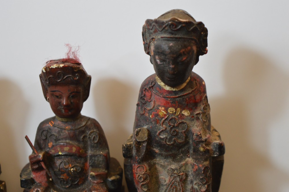 4 Chinese Carved Polychrome / Gilt Statues, c1880 View V