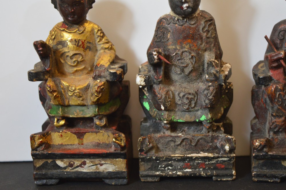 4 Chinese Carved Polychrome / Gilt Statues, c1880 View VIII