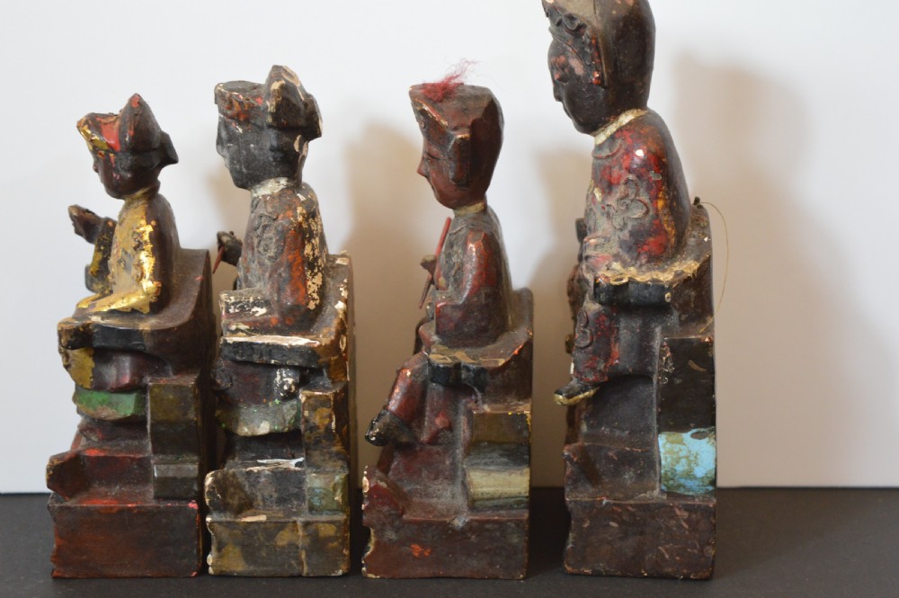 4 Chinese Carved Polychrome / Gilt Statues, c1880 View IX