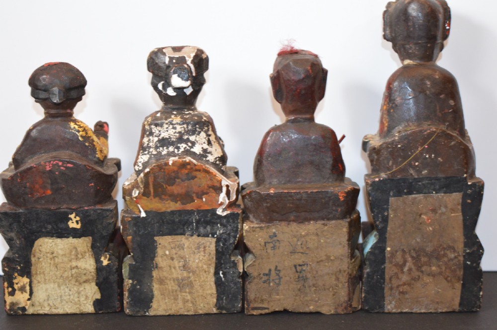 4 Chinese Carved Polychrome / Gilt Statues, c1880 View X