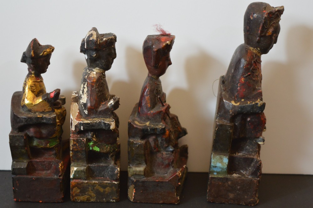 4 Chinese Carved Polychrome / Gilt Statues, c1880 View XII