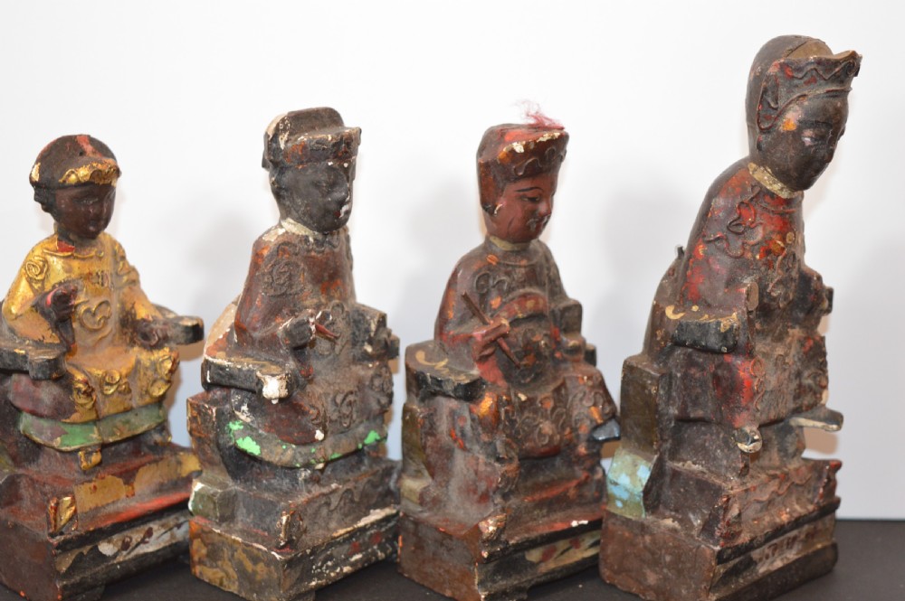 4 Chinese Carved Polychrome / Gilt Statues, c1880 View XIII