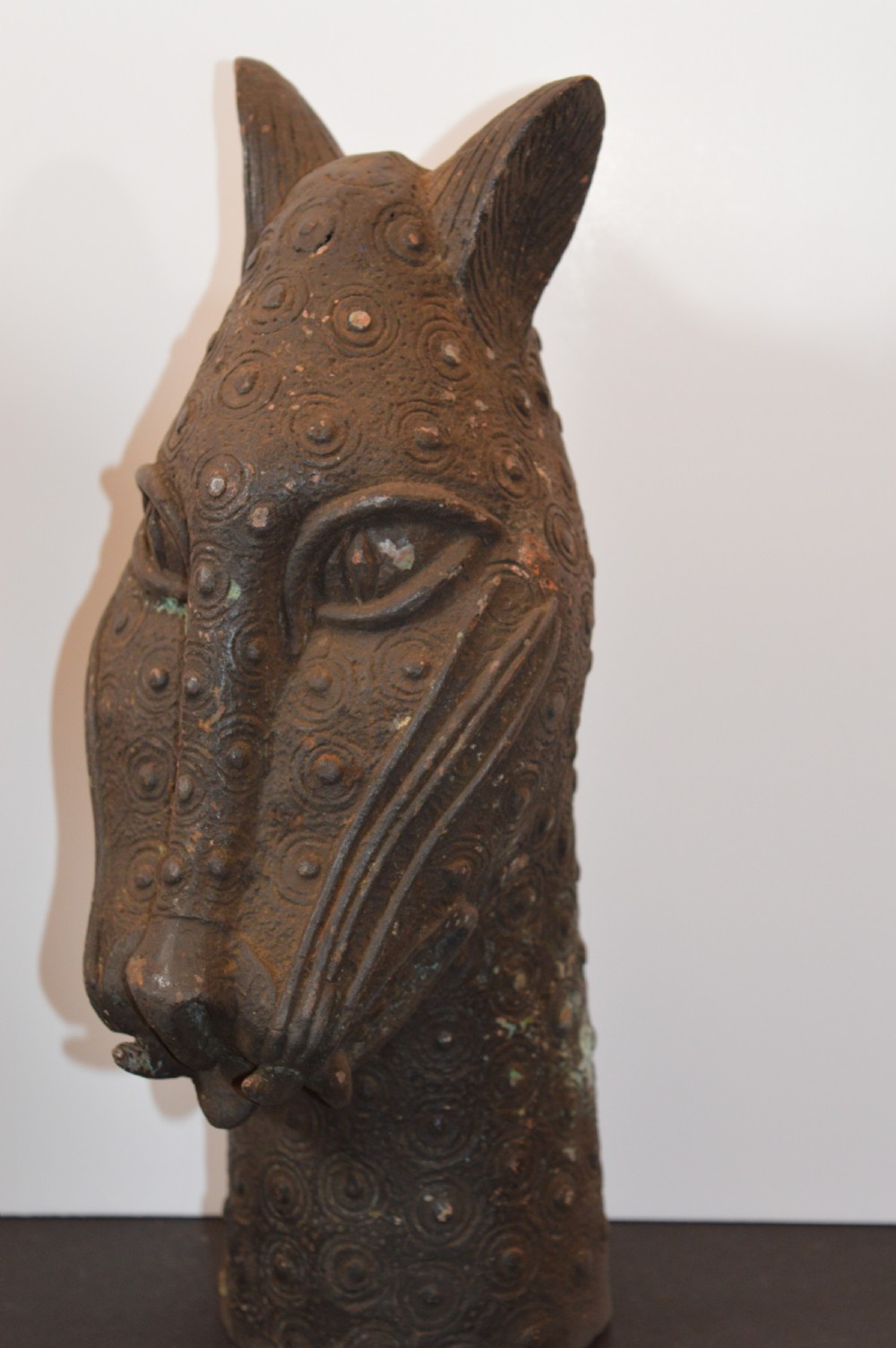 Large African Bronze Leopard Head Statue,c1940