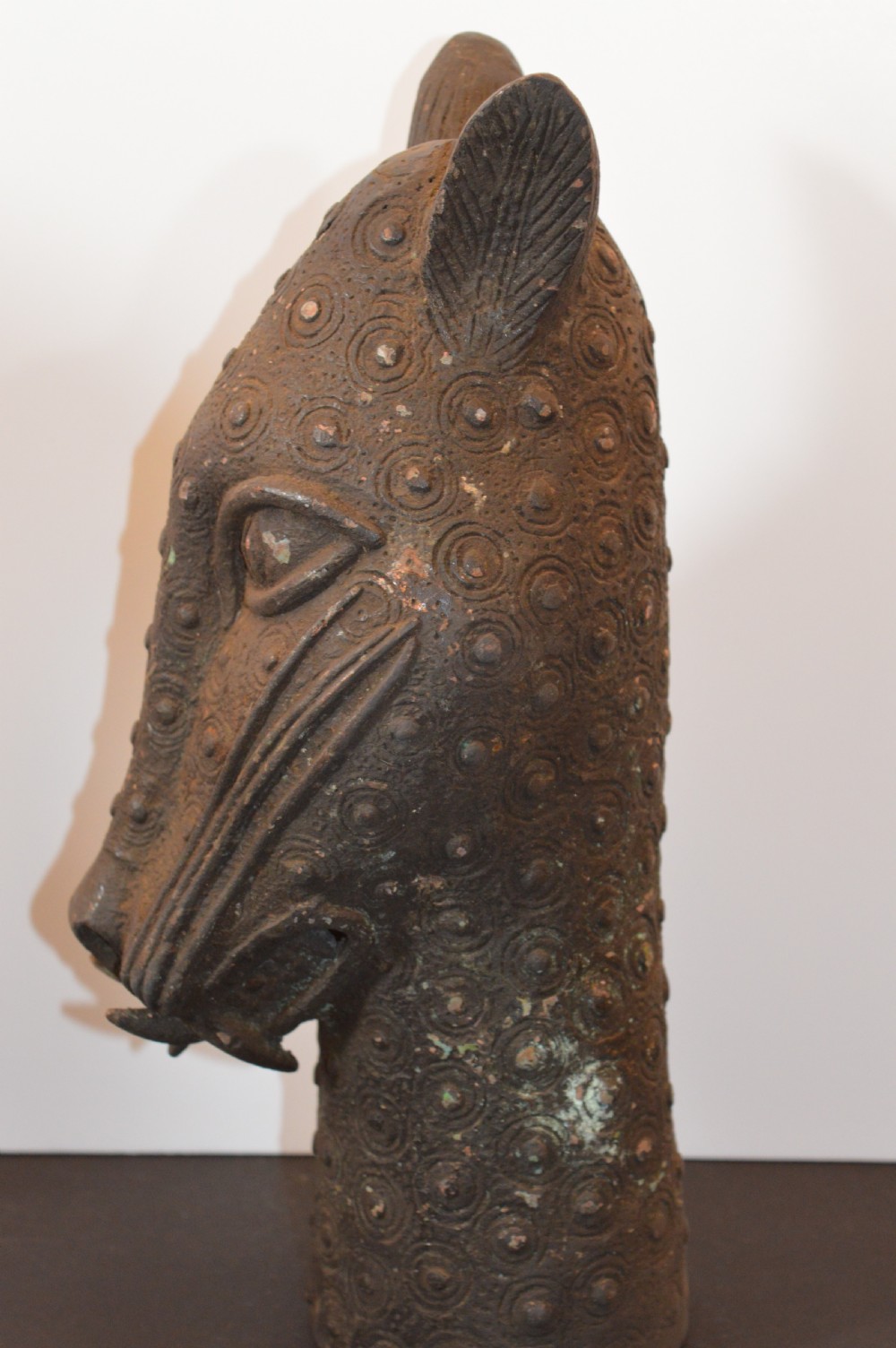 Large African Bronze Leopard Head Statue,c1940 View II