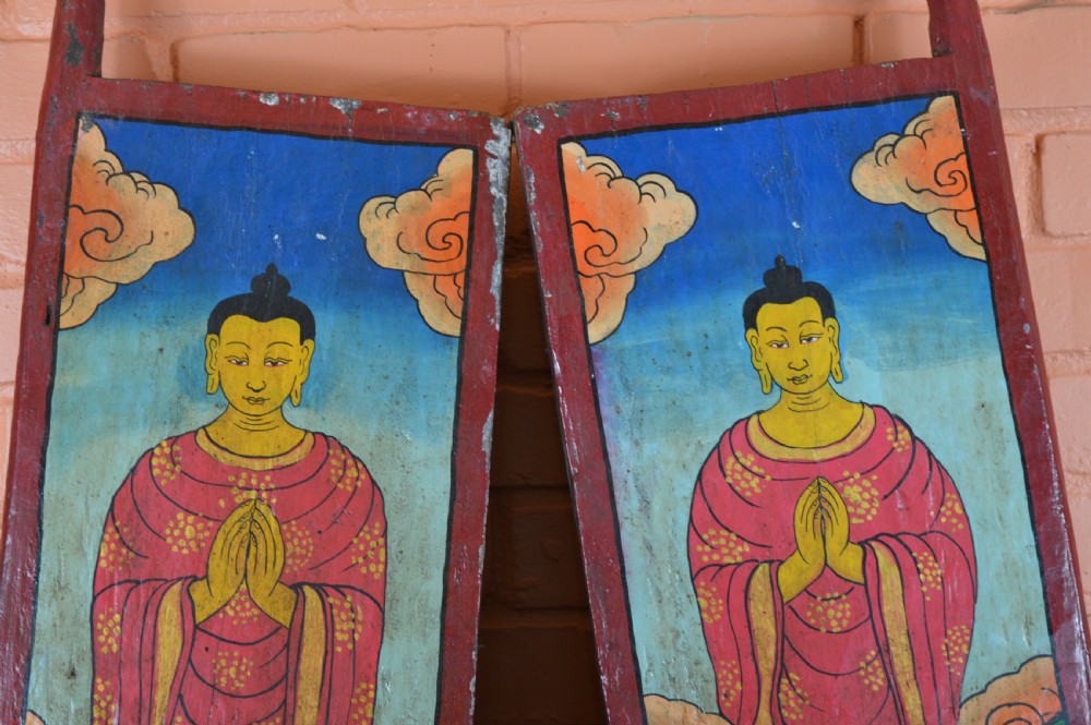 Pair Nepalese Hand Painted Buddha Window Shutters,c1890 View II