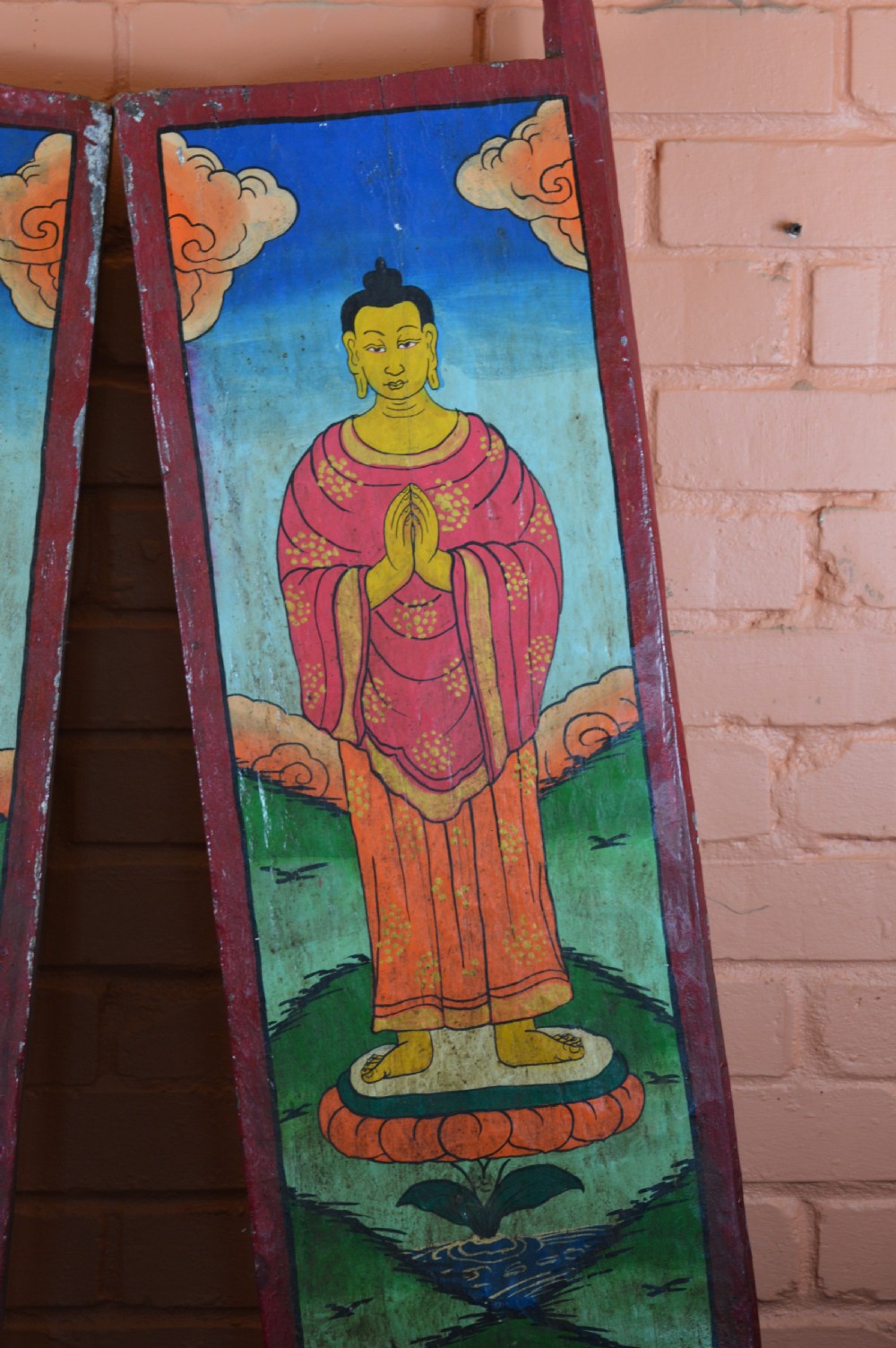 Pair Nepalese Hand Painted Buddha Window Shutters,c1890 View IV