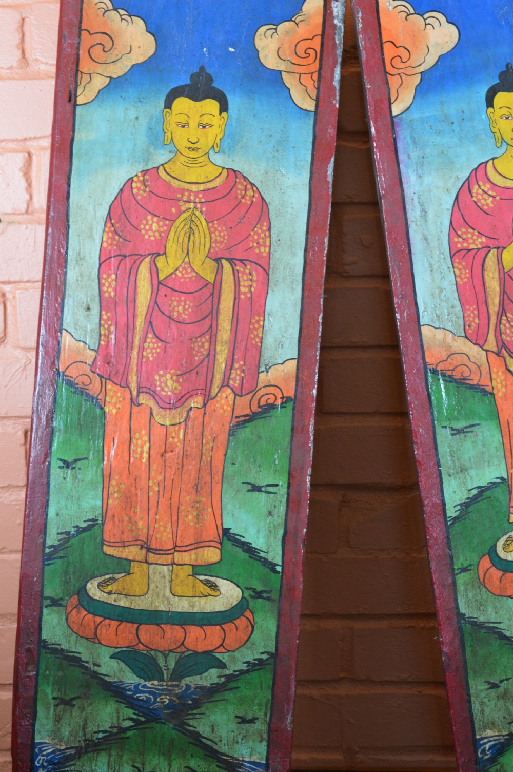 Pair Nepalese Hand Painted Buddha Window Shutters,c1890 View V