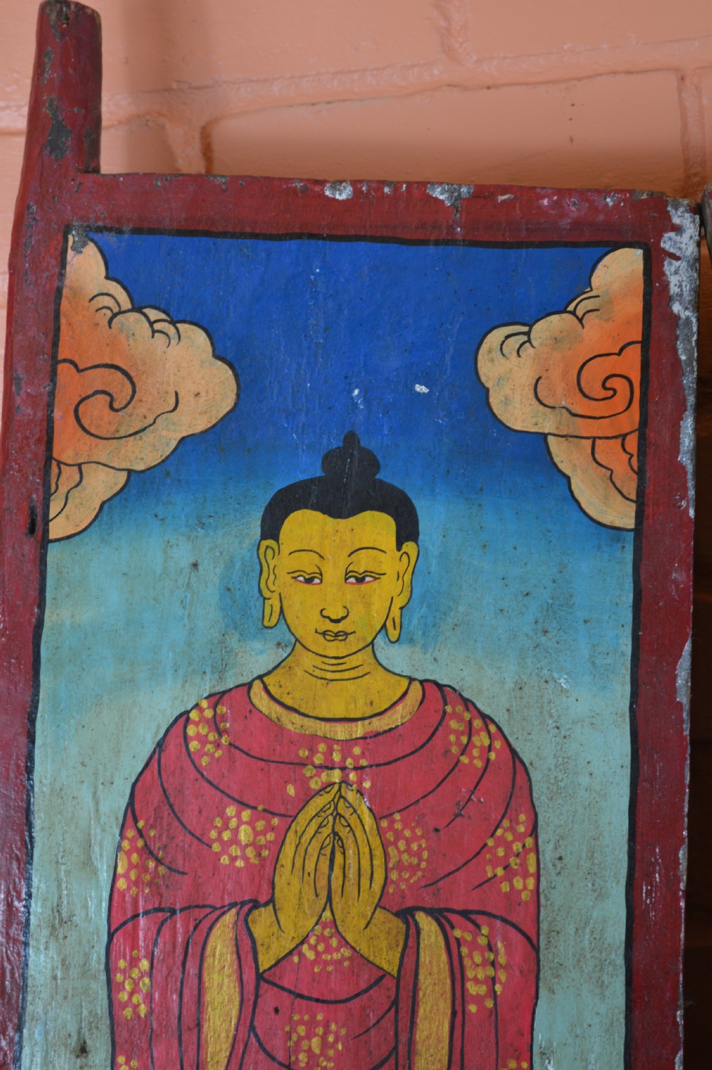 Pair Nepalese Hand Painted Buddha Window Shutters,c1890 View IX