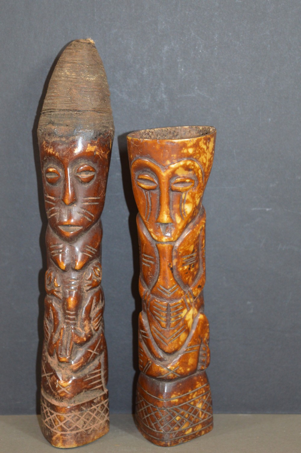 2 Carved Bone African Yoruba Tribal Statues, c1920