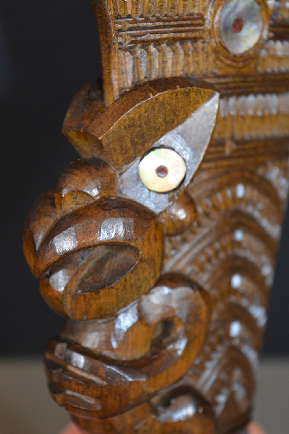 Hand Carved Maori Patau Tribal Club,c1930. View X