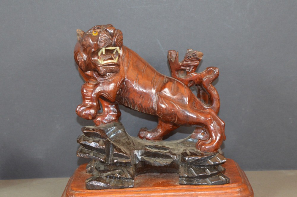 Japanese Carved Wood Tiger Statue,c1890 