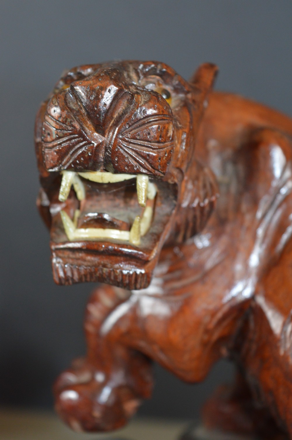 Japanese Carved Wood Tiger Statue,c1890  View V