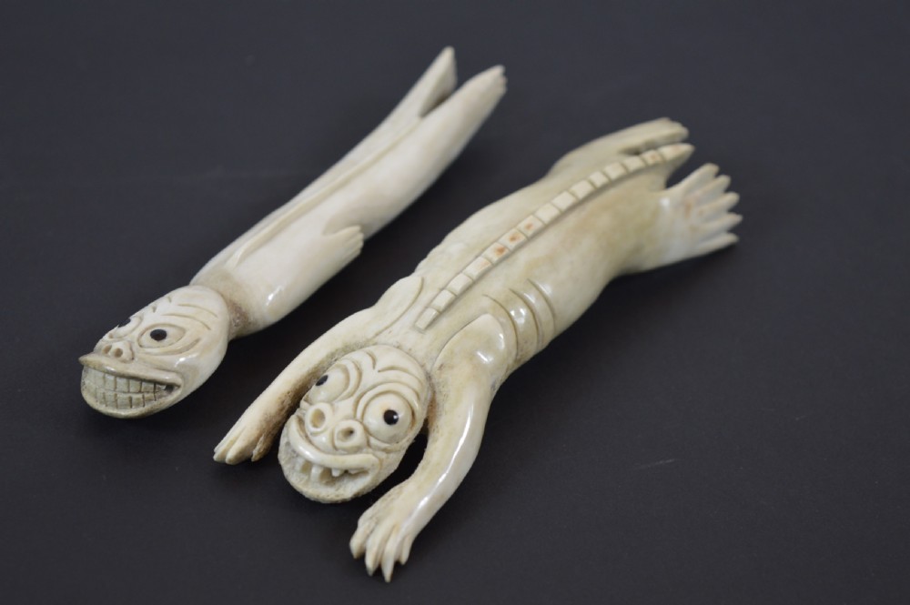 2  Inuit Tupilak Carved Bone Figures,c1890