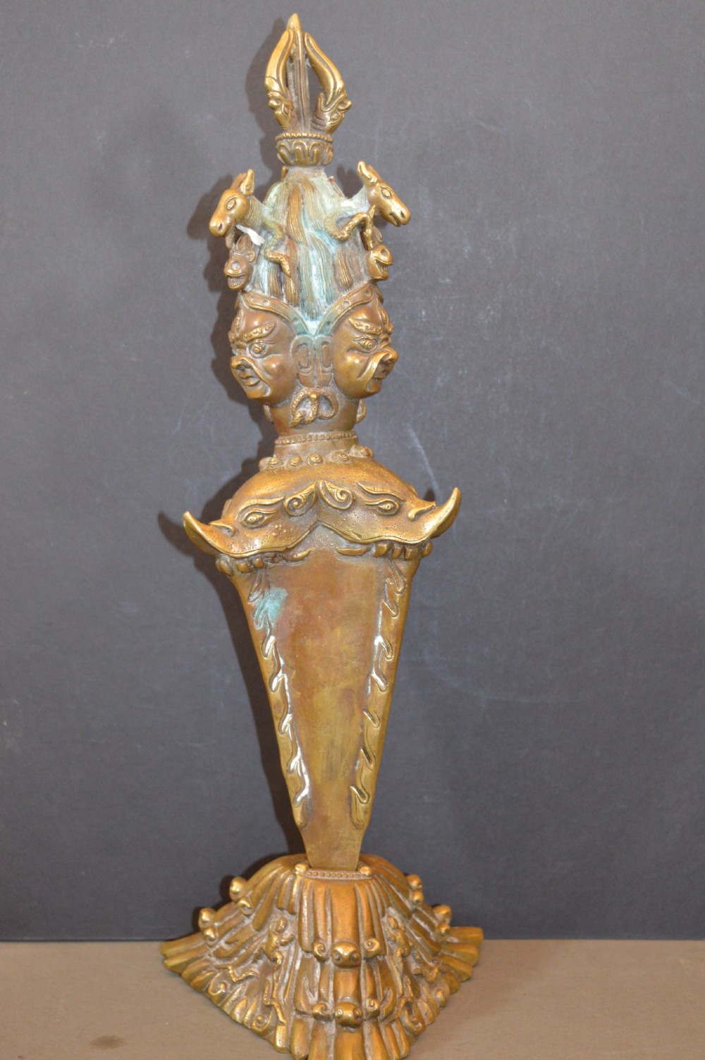 Large Tibetan Bronze Phurba On Stand,c1890