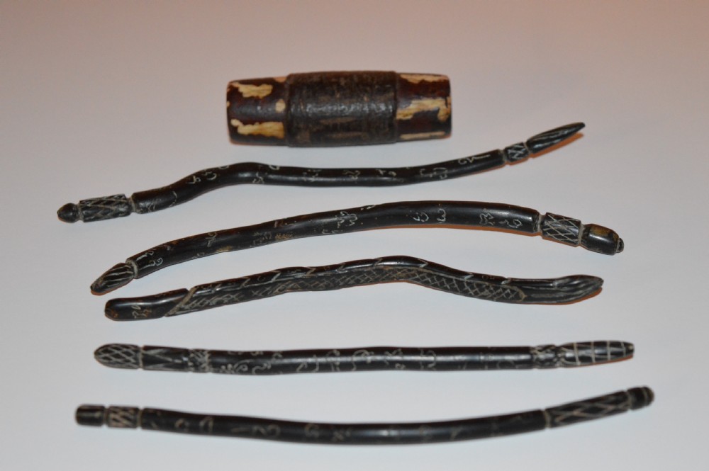 5 Thai Shaman's Wands and Bone Bead,c1880