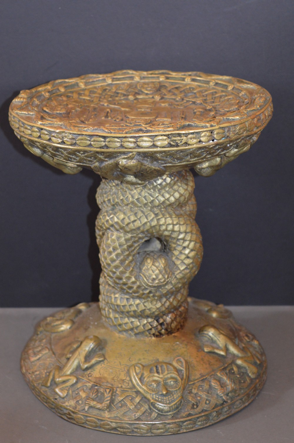 African Benin Bronze Ceremonial Stool/Pedestal, c1920