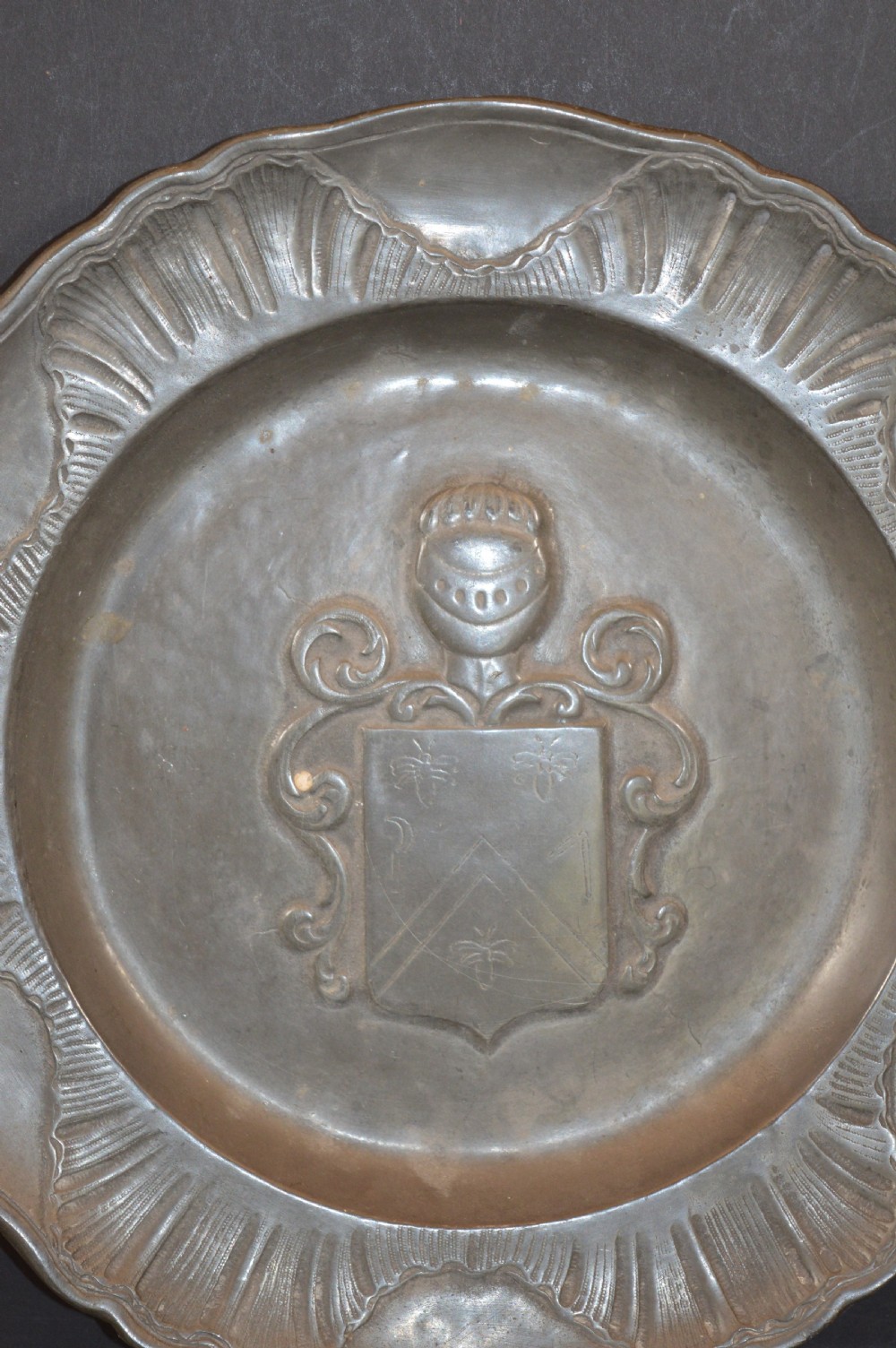 Pair Pewter Plates Armorial Decoration,c1850 View II
