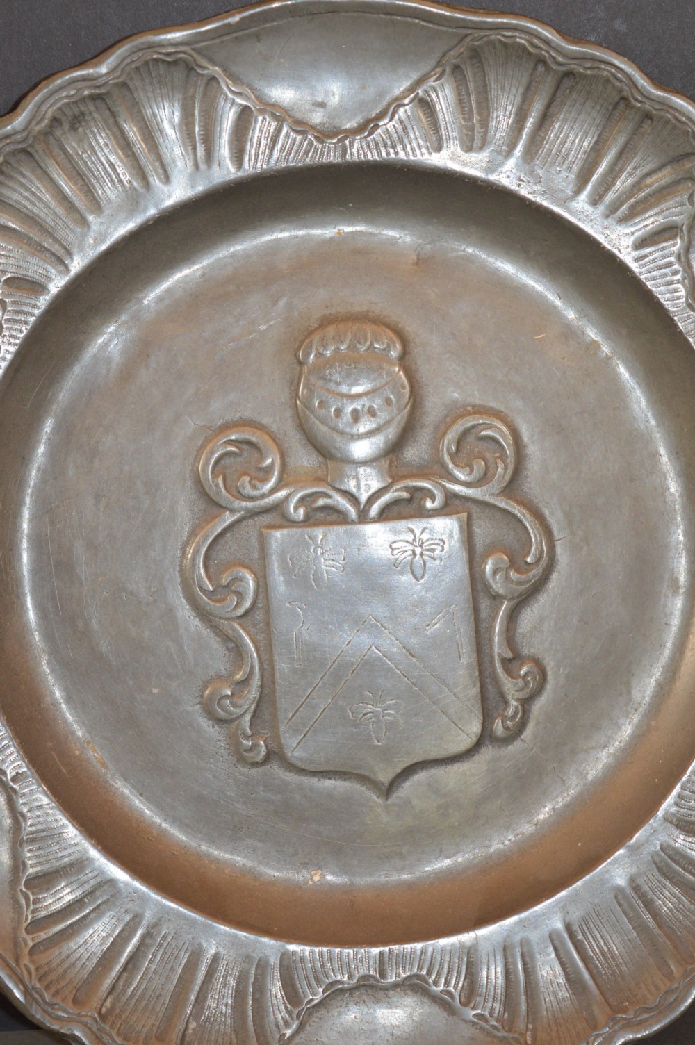 Pair Pewter Plates Armorial Decoration,c1850 View III