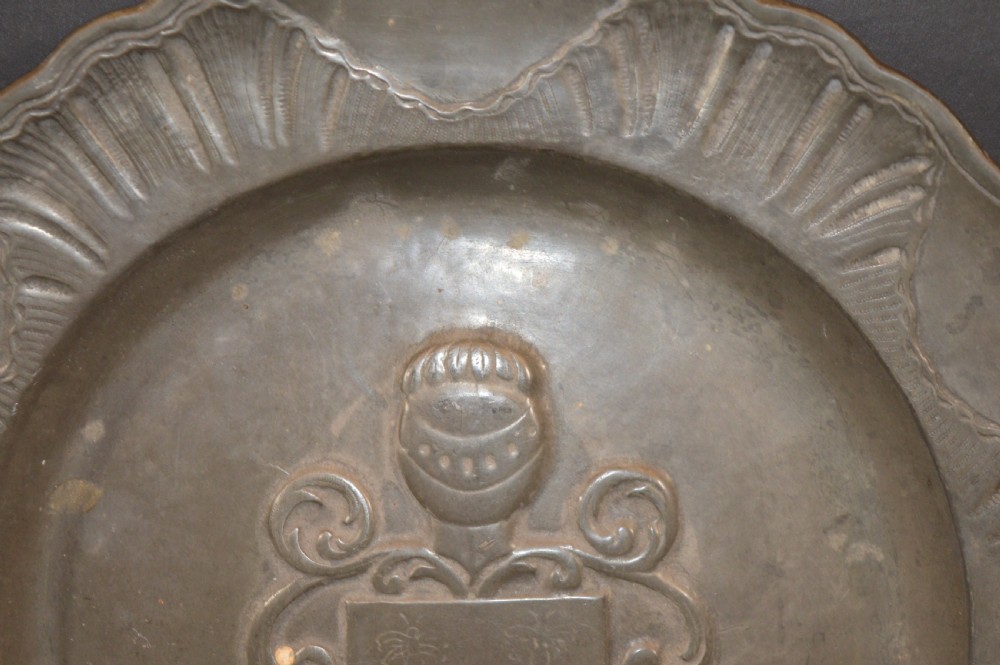 Pair Pewter Plates Armorial Decoration,c1850 View V