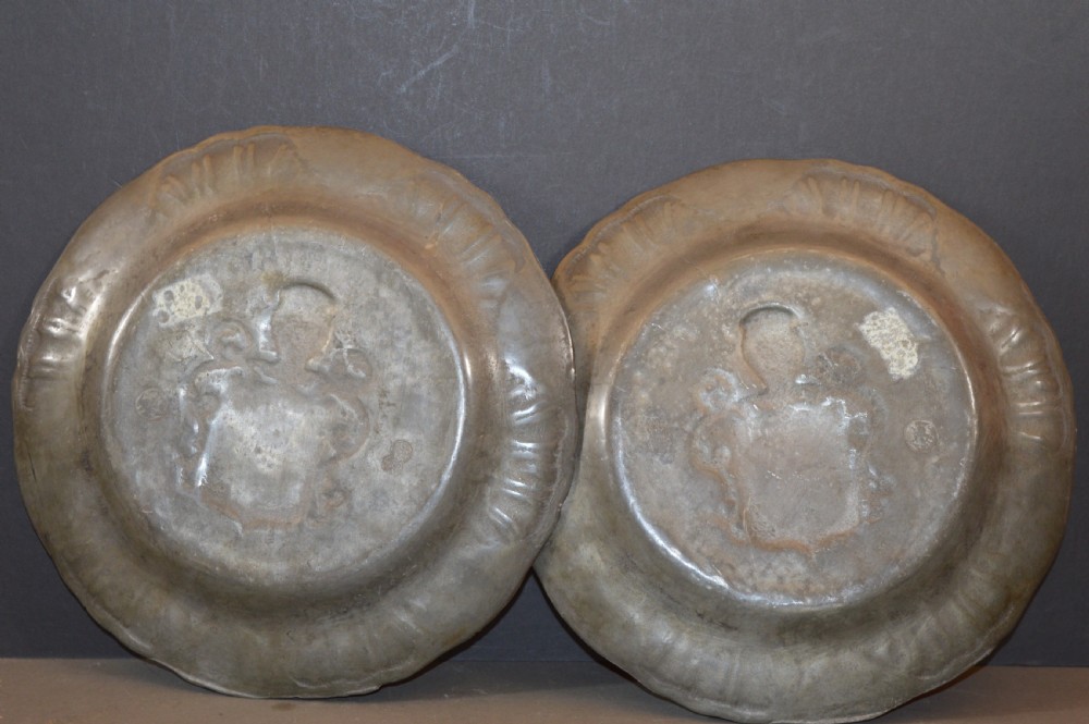 Pair Pewter Plates Armorial Decoration,c1850 View VI