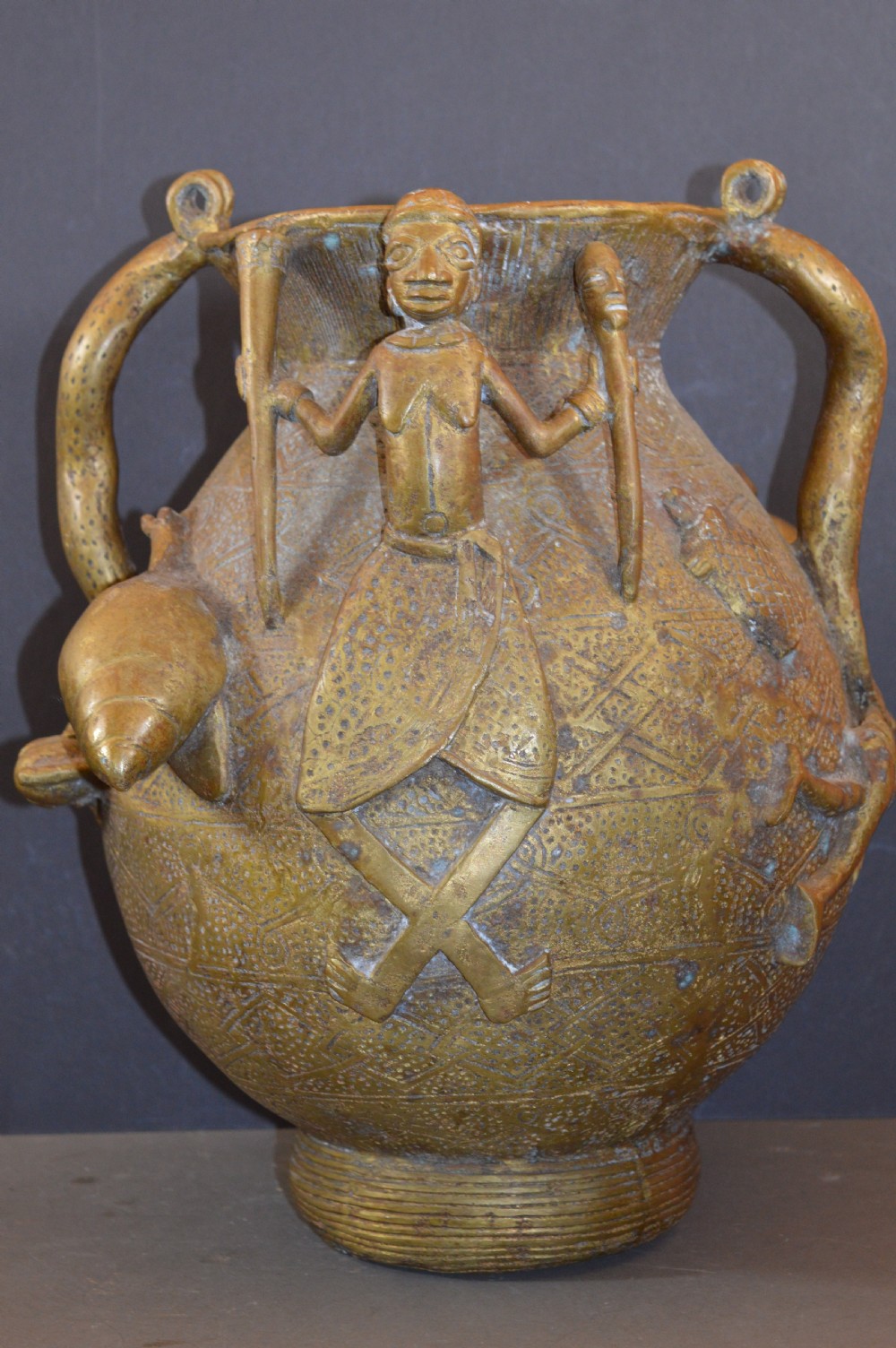 Large (14kg) Benin Bronze Ceremonial Pot, c1900