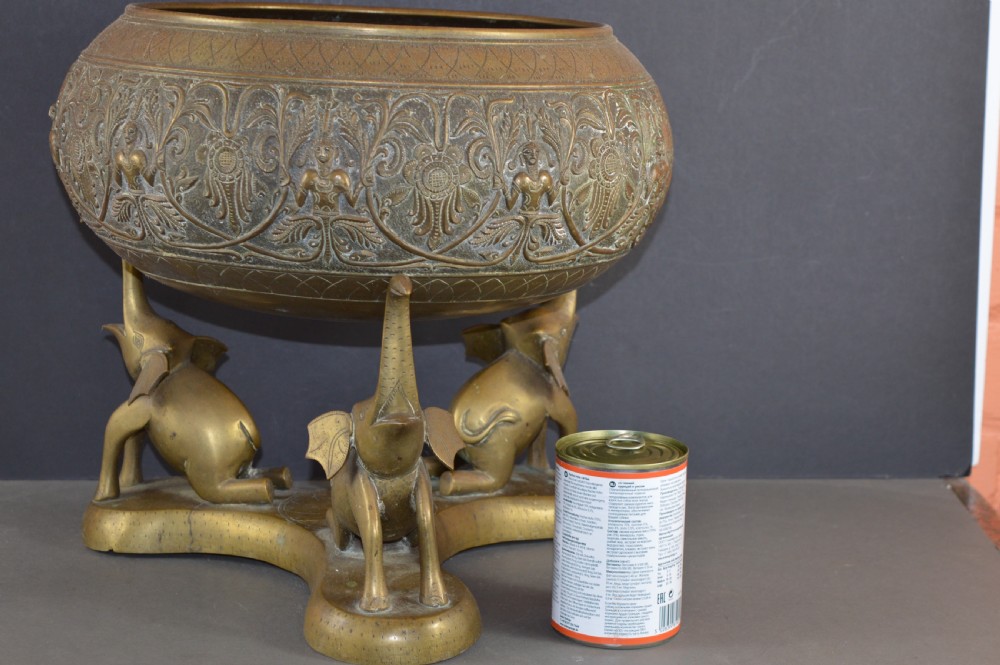 Large (8.5kg) Indian Brass/Bronze Bowl On Stand,c1880 View III