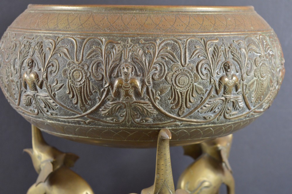 Large (8.5kg) Indian Brass/Bronze Bowl On Stand,c1880 View V