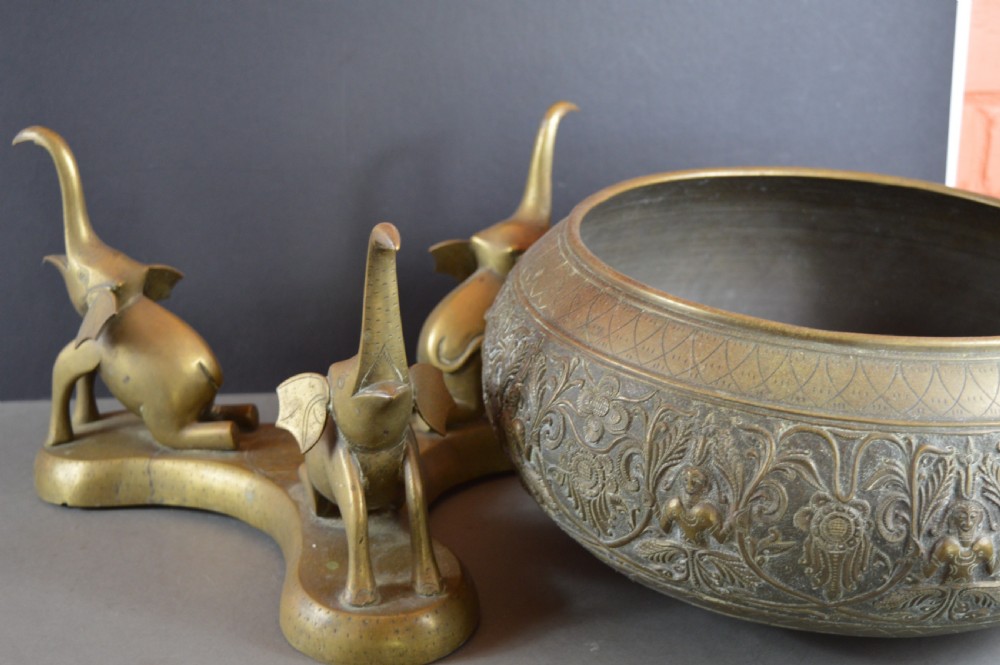 Large (8.5kg) Indian Brass/Bronze Bowl On Stand,c1880 View XI