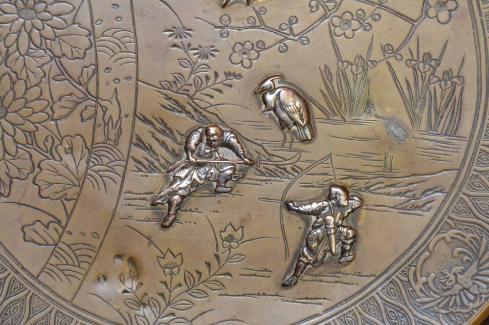 Large Japanese Bronze Charger, Silver Inlay,c1880 View II