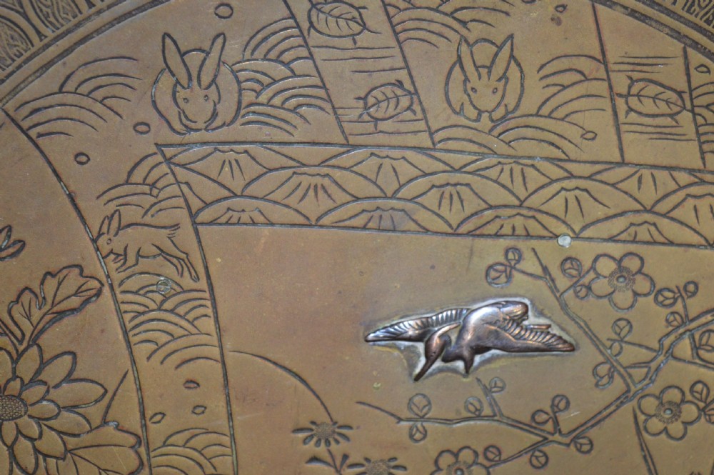 Large Japanese Bronze Charger, Silver Inlay,c1880 View VII
