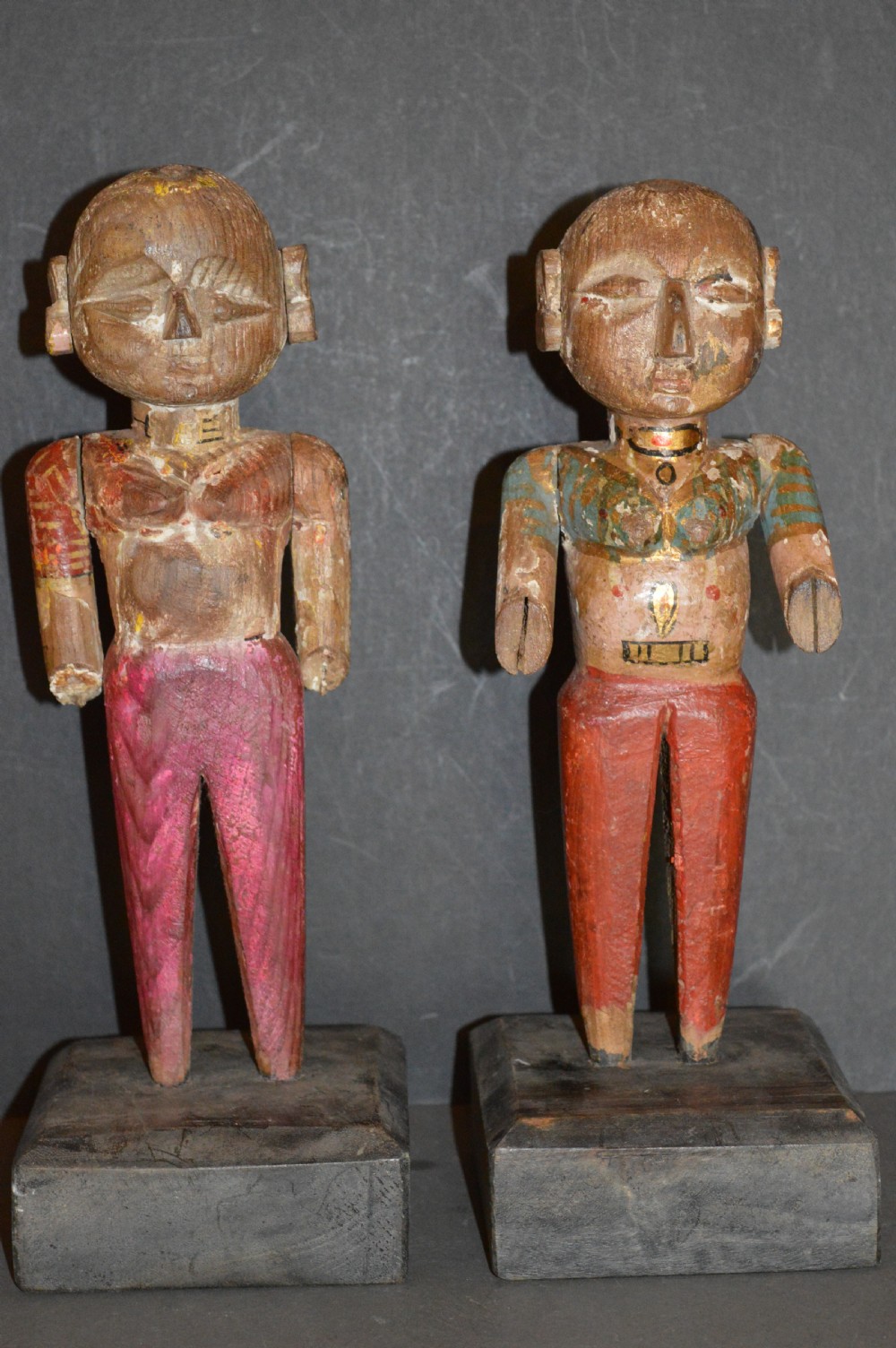 Pair Hand Carved Polychrome Indian Puppets,c1890