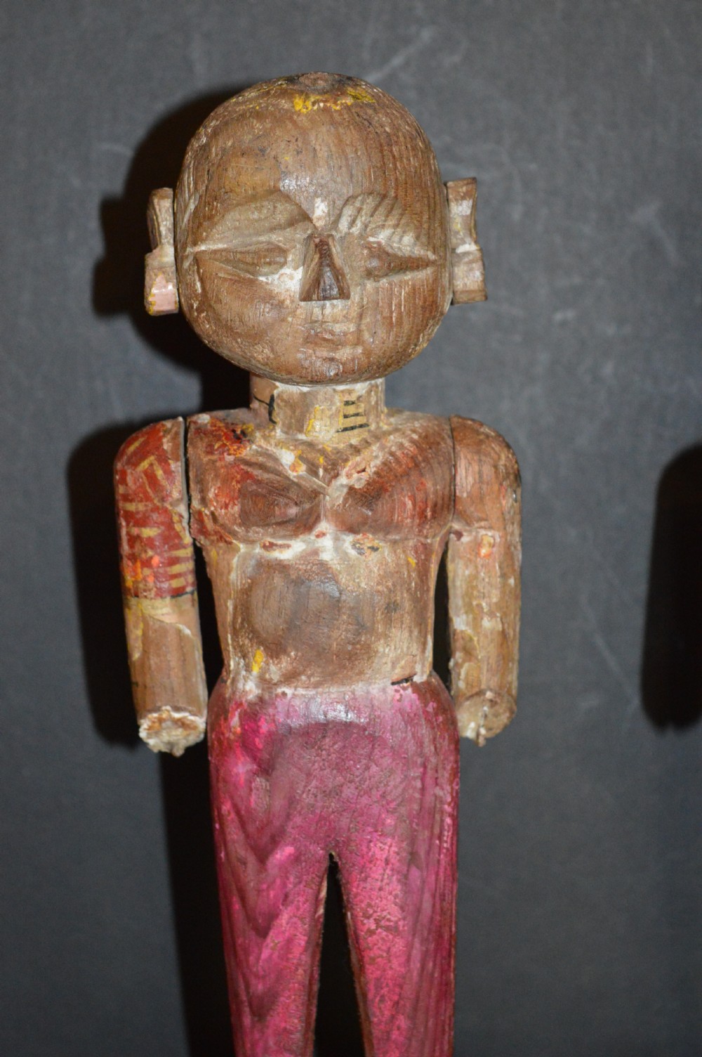 Pair Hand Carved Polychrome Indian Puppets,c1890 View II