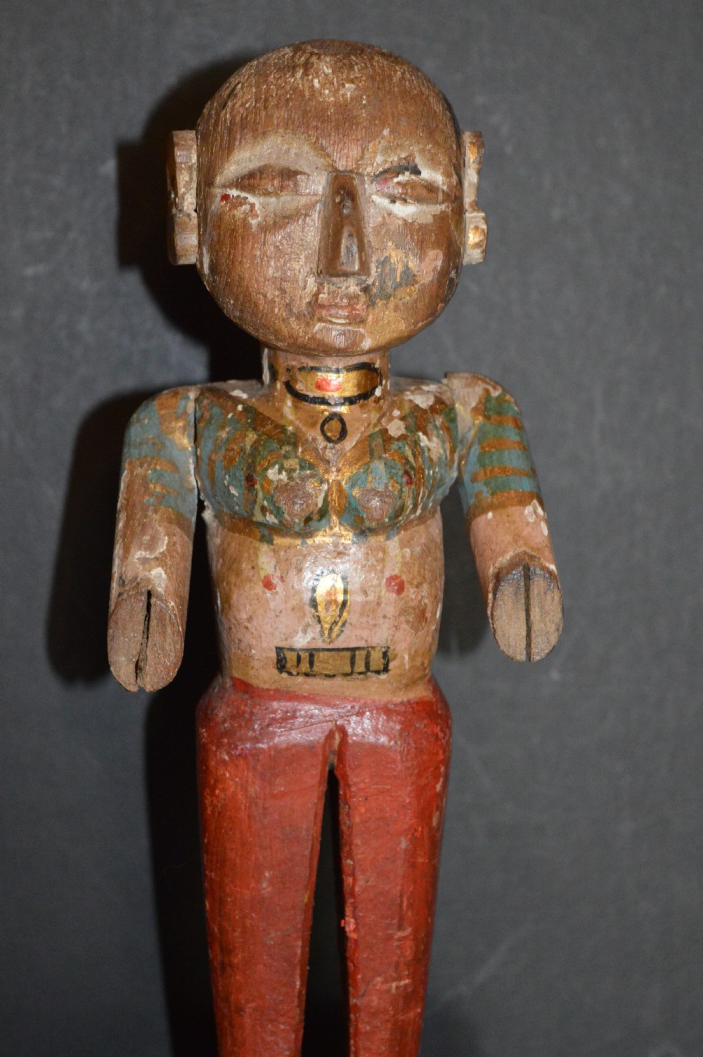 Pair Hand Carved Polychrome Indian Puppets,c1890 View III