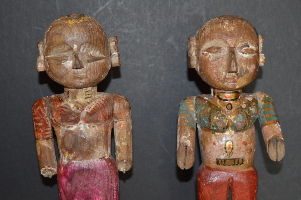 Pair Hand Carved Polychrome Indian Puppets,c1890 View IV