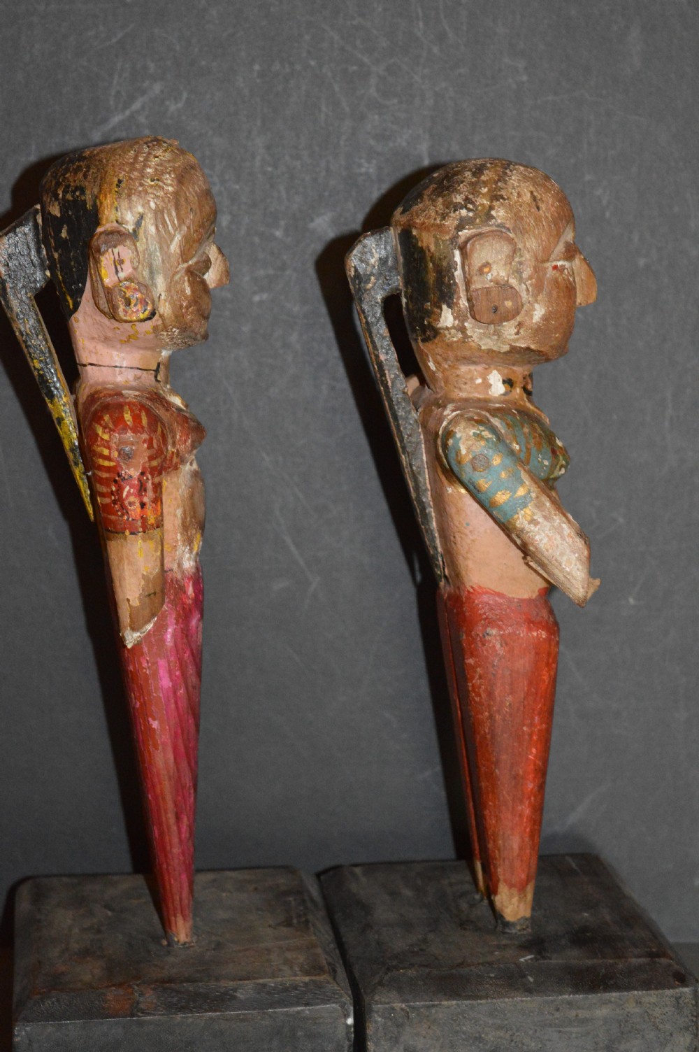 Pair Hand Carved Polychrome Indian Puppets,c1890 View VI