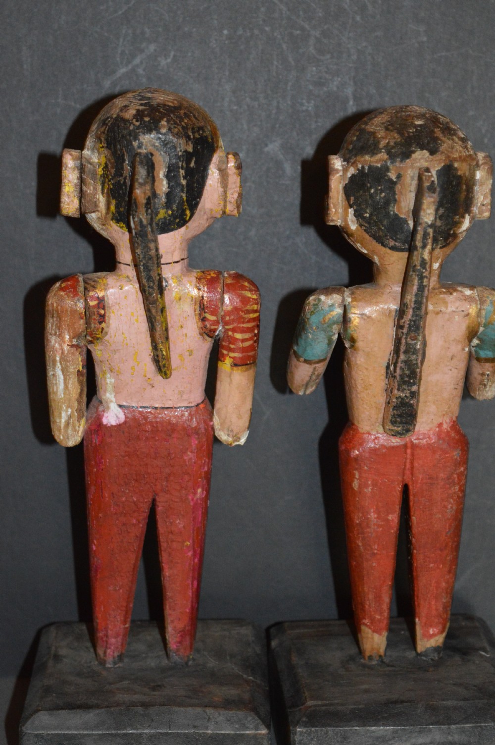 Pair Hand Carved Polychrome Indian Puppets,c1890 View VII