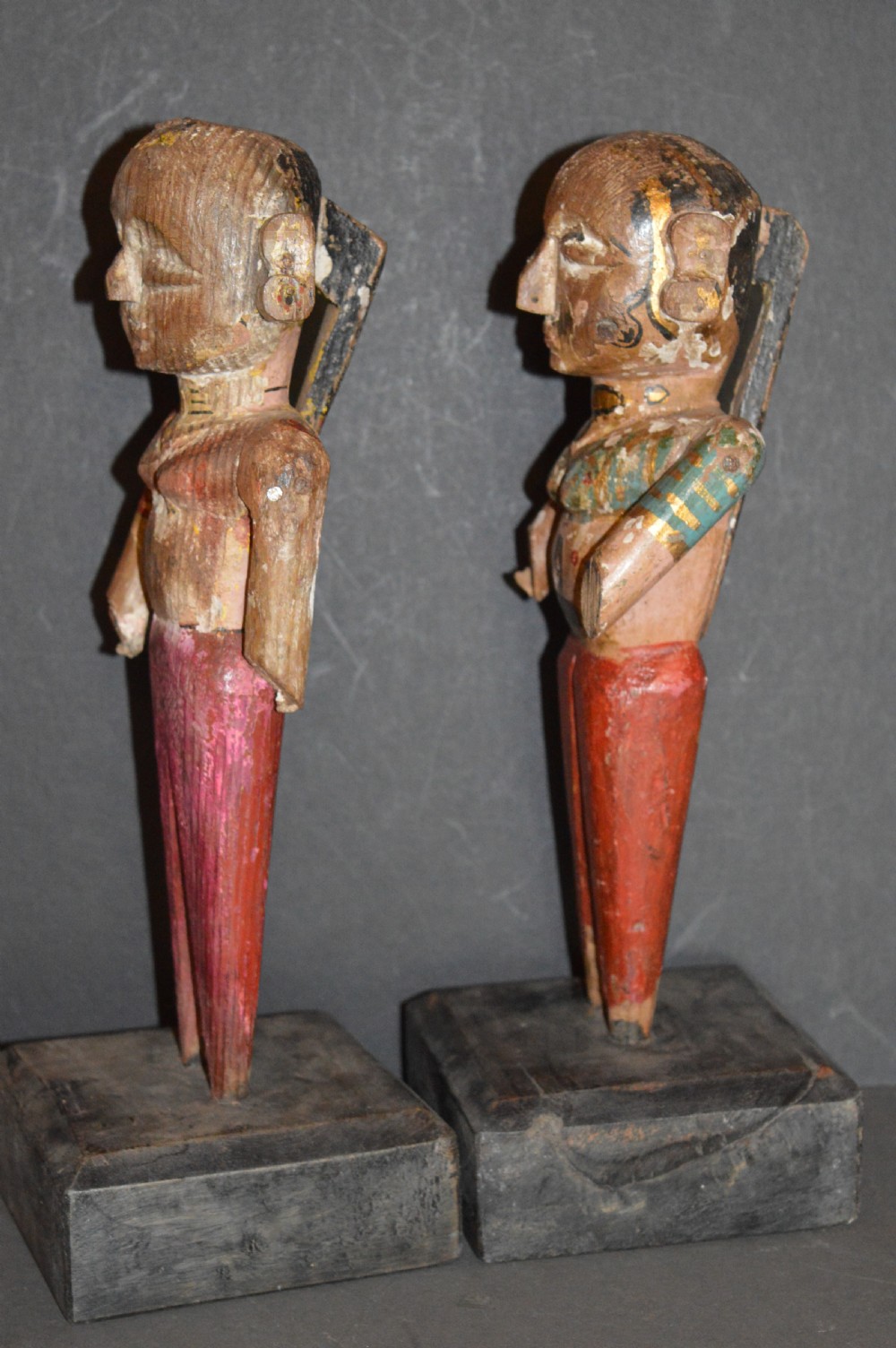 Pair Hand Carved Polychrome Indian Puppets,c1890 View VIII