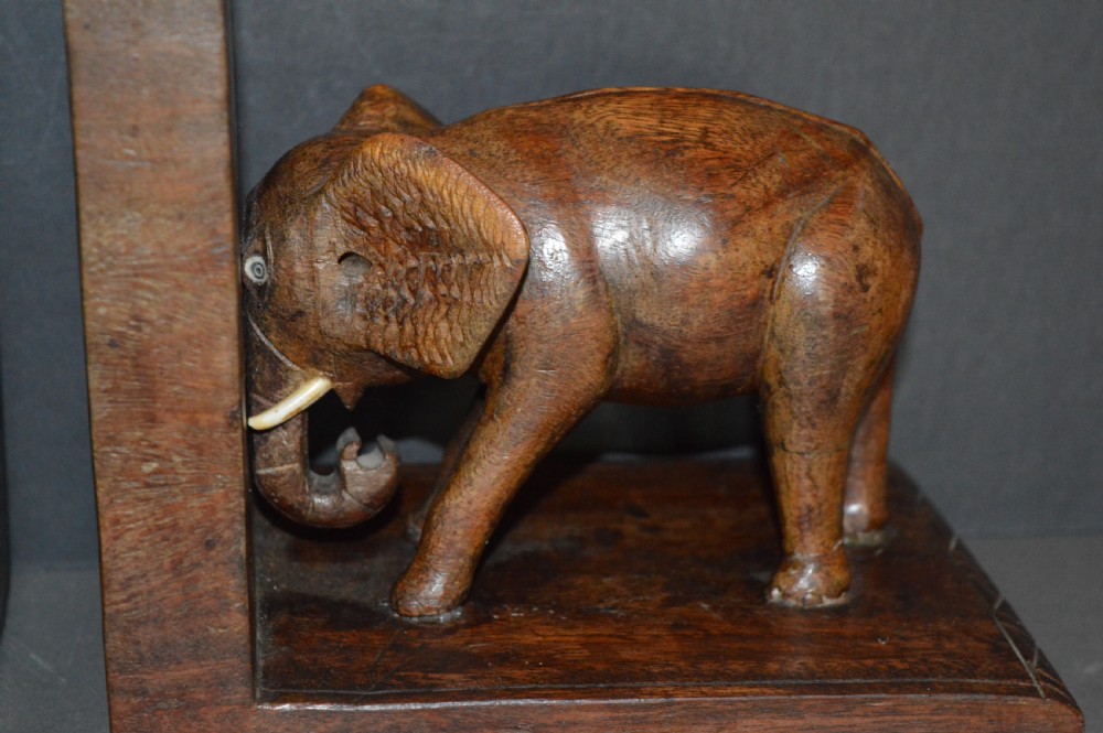 Pair (3kg) Carved Hardwood Indian Elephant Bookends,c1920  View III