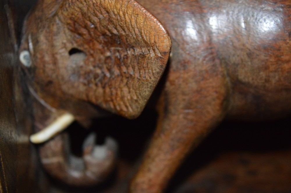 Pair (3kg) Carved Hardwood Indian Elephant Bookends,c1920  View VII