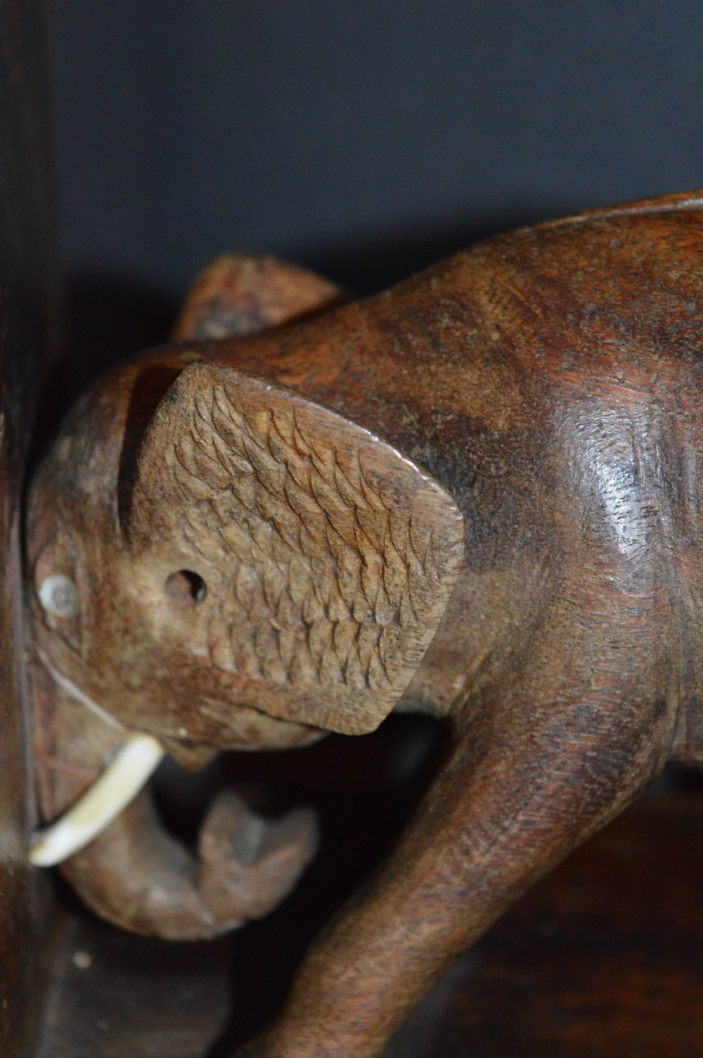 Pair (3kg) Carved Hardwood Indian Elephant Bookends,c1920  View VIII
