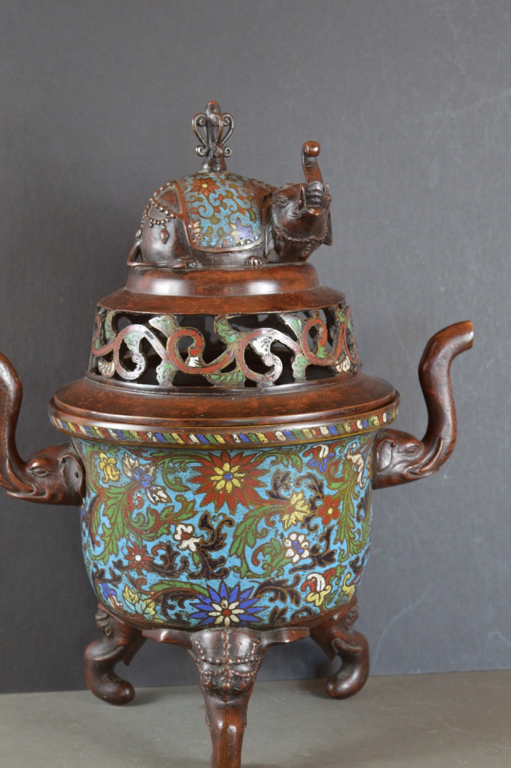 Large (5kg) Chinese Bronze Cloisonne Censer,c1850 View II