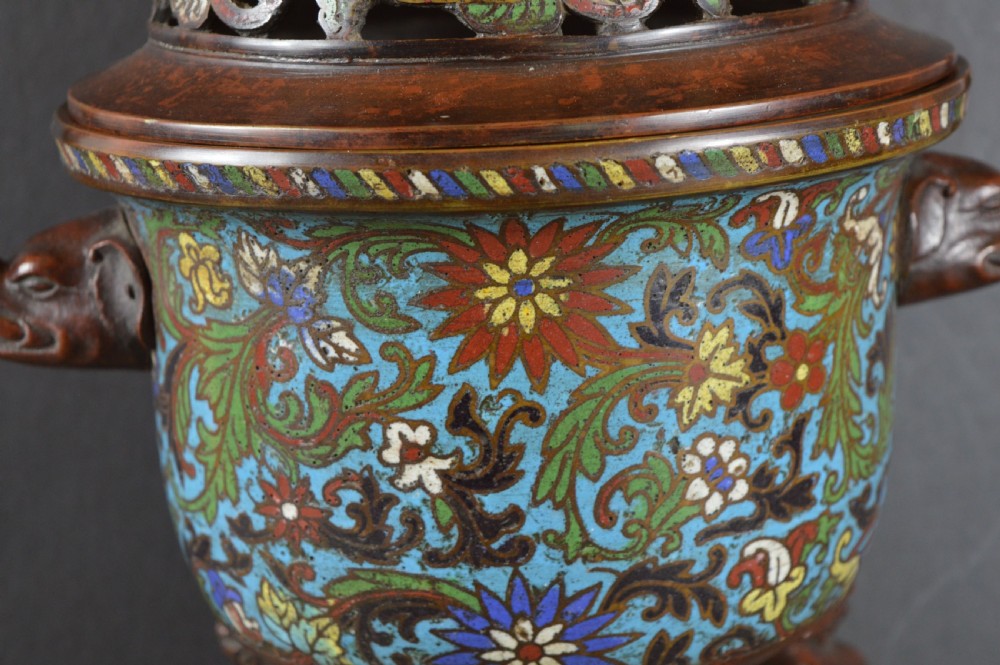Large (5kg) Chinese Bronze Cloisonne Censer,c1850 View V